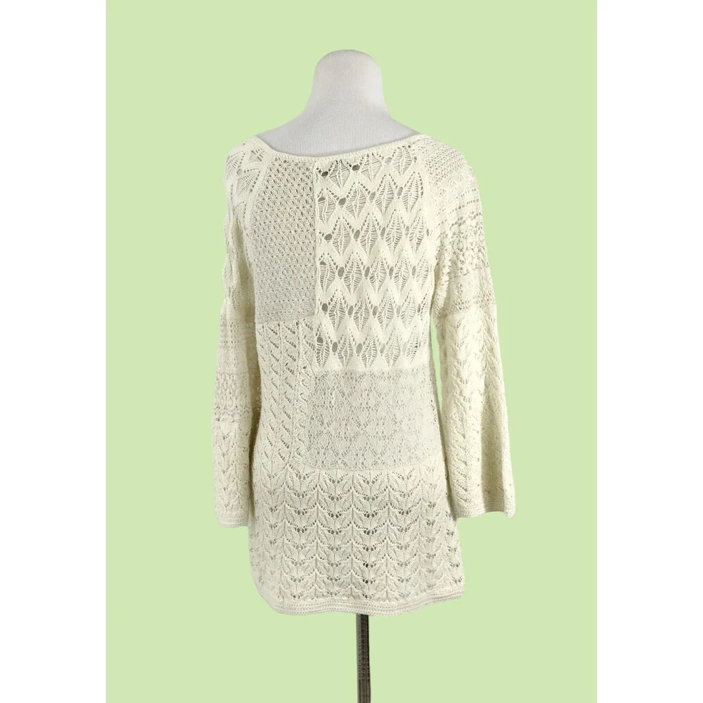 Lucky Brand Women's S‎ Small Lace Crochet Top Bell Sleeve Cream Boho Romantic